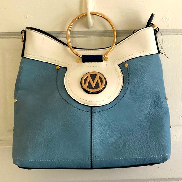 NWOT Blue and White Handbag with Removable Shoulder Strap - Picture 2 of 13